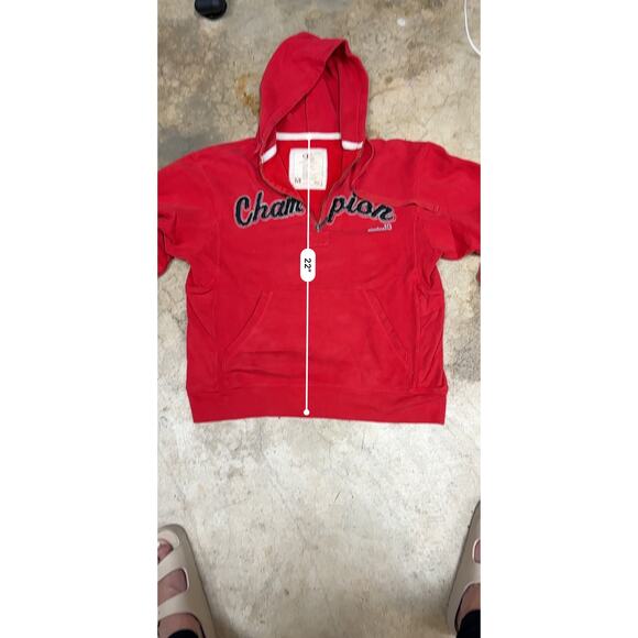 Vintage Champion Reverse Weave Half-Zip Red Hoodie Chain-Stitched Script Logo M - Picture 10 of 14